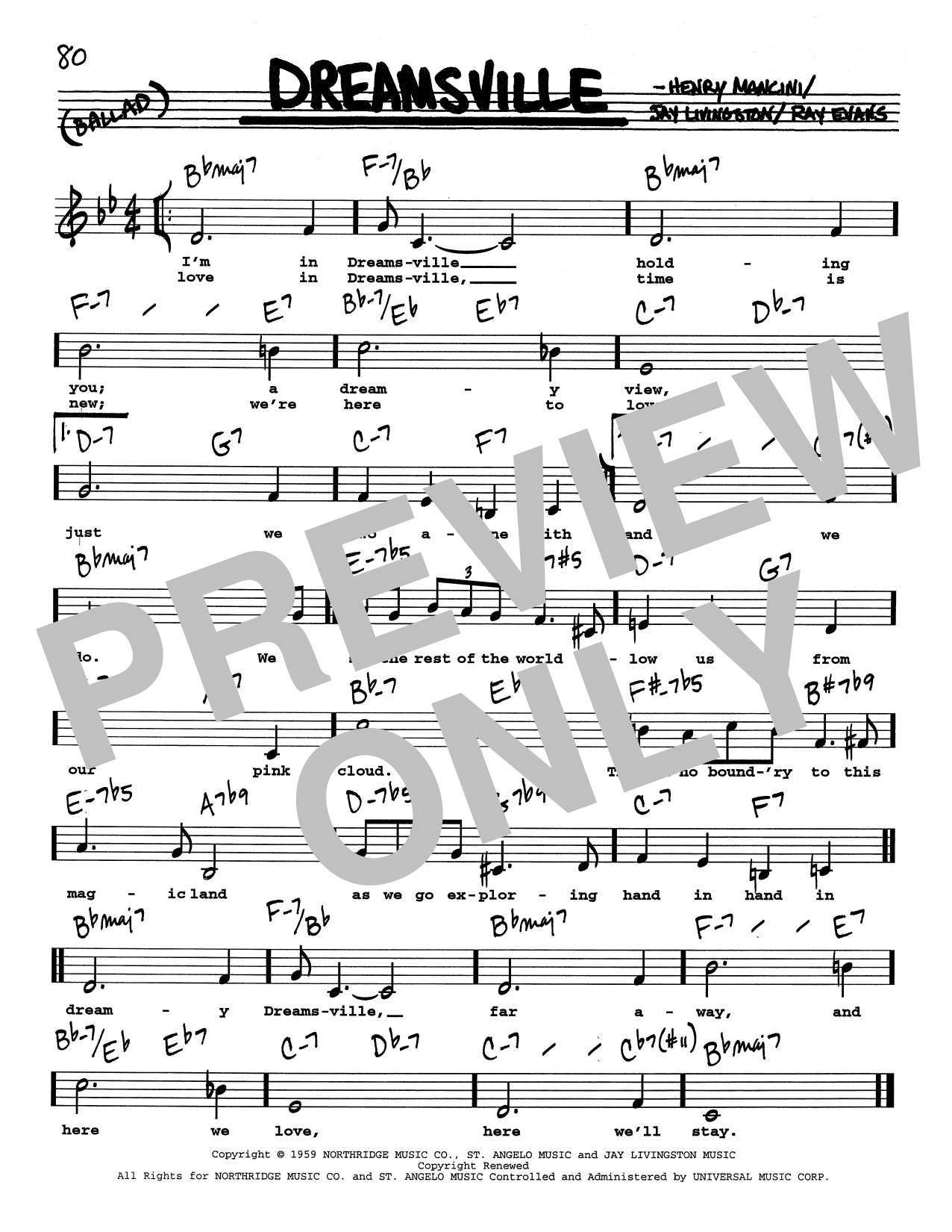 Henry Mancini Dreamsville (Low Voice) Sheet Music Notes & Chords for Real Book – Melody, Lyrics & Chords - Download or Print PDF