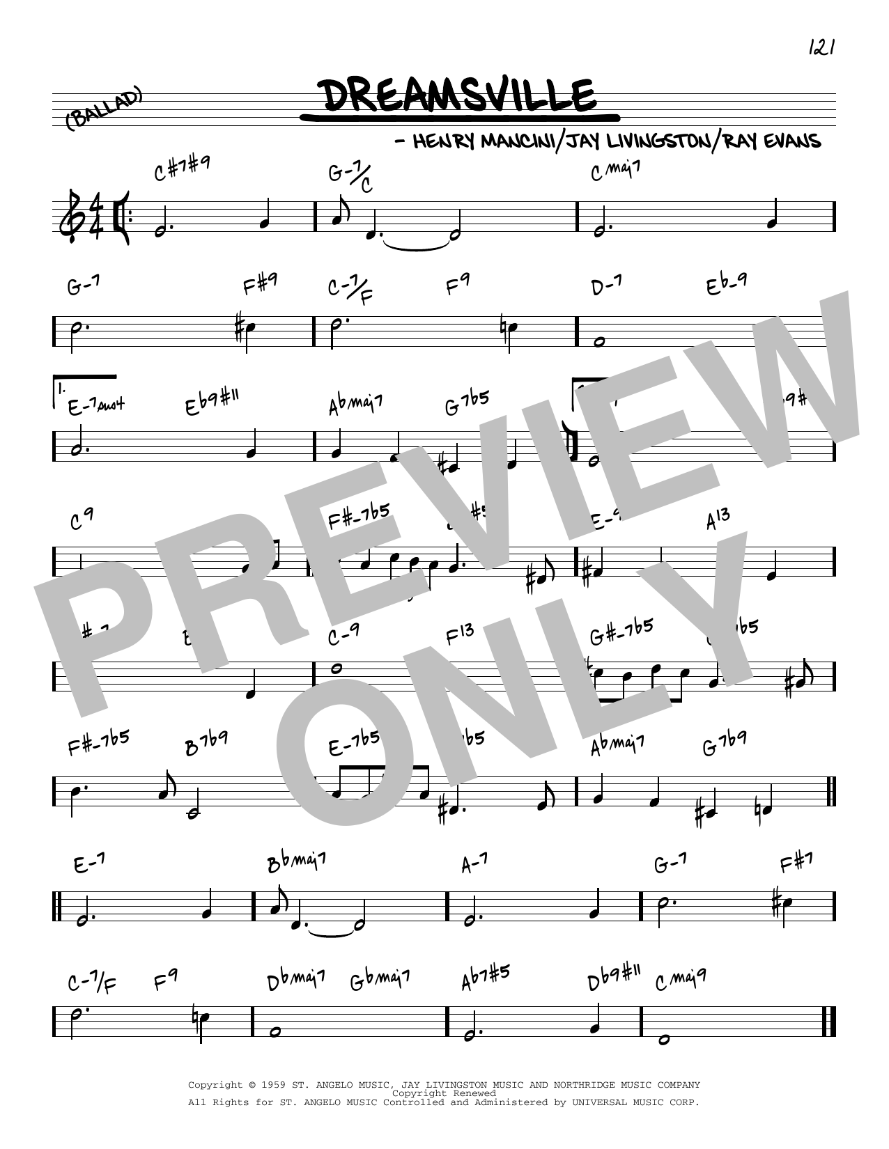 Henry Mancini Dreamsville [Reharmonized version] (arr. Jack Grassel) Sheet Music Notes & Chords for Real Book – Melody & Chords - Download or Print PDF