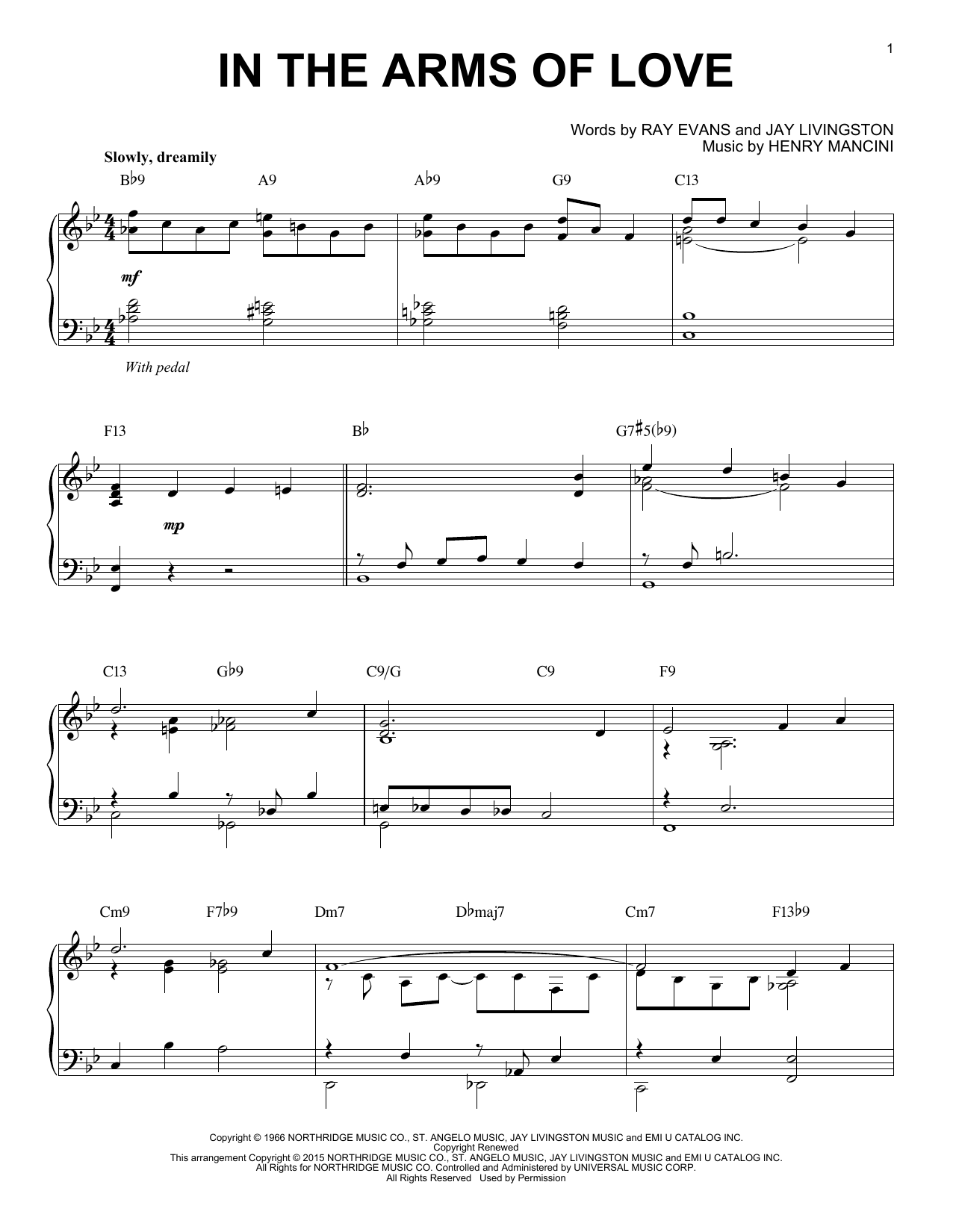 Henry Mancini In The Arms Of Love [Jazz version] (arr. Brent Edstrom) Sheet Music Notes & Chords for Piano - Download or Print PDF