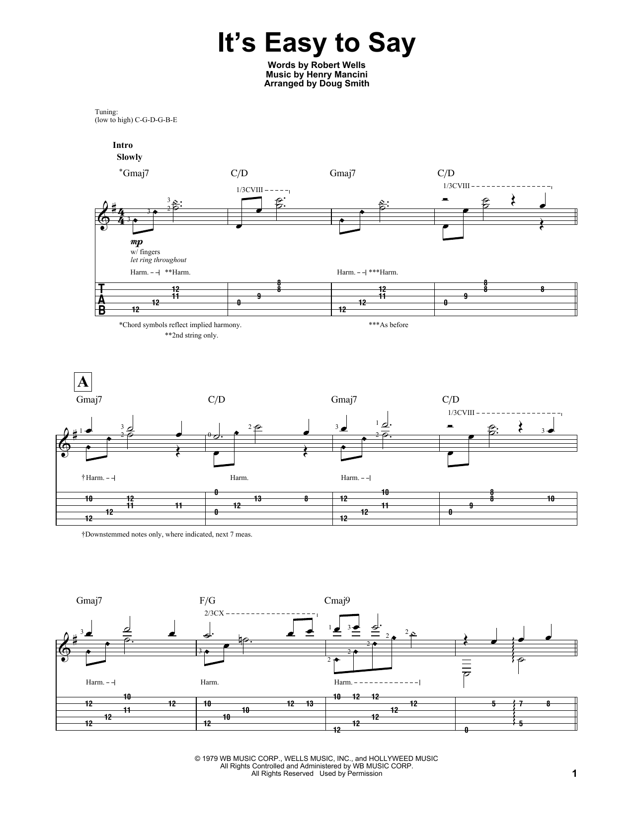 Henry Mancini It's Easy To Say (arr. Doug Smith) (from 10) Sheet Music Notes & Chords for Solo Guitar - Download or Print PDF