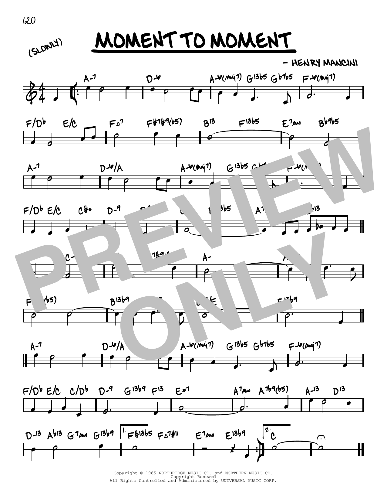 Henry Mancini Moment To Moment (arr. David Hazeltine) Sheet Music Notes & Chords for Real Book – Enhanced Chords - Download or Print PDF