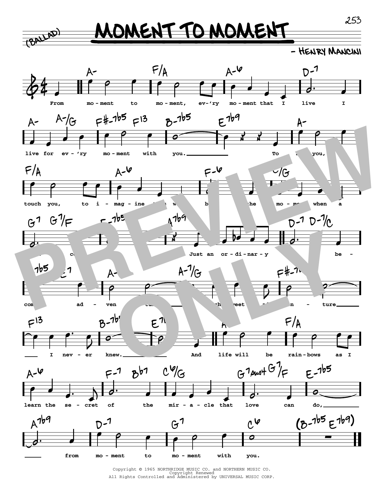 Henry Mancini Moment To Moment (High Voice) Sheet Music Notes & Chords for Real Book – Melody, Lyrics & Chords - Download or Print PDF