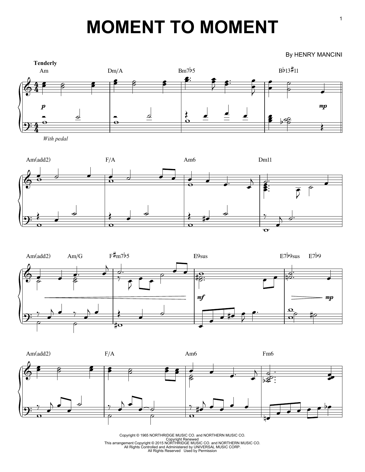 Henry Mancini Moment To Moment [Jazz version] (arr. Brent Edstrom) Sheet Music Notes & Chords for Piano - Download or Print PDF