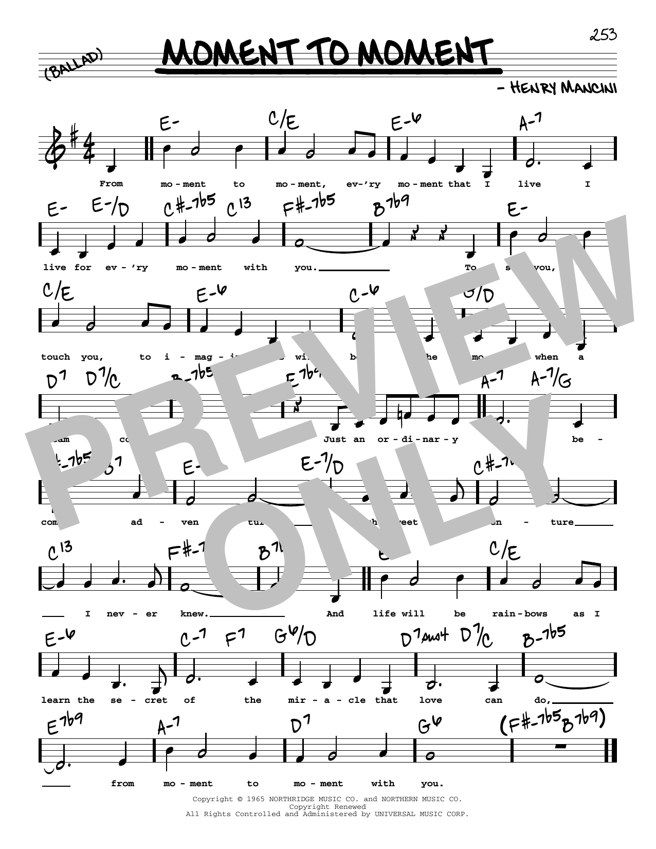 Henry Mancini Moment To Moment (Low Voice) Sheet Music Notes & Chords for Real Book – Melody, Lyrics & Chords - Download or Print PDF
