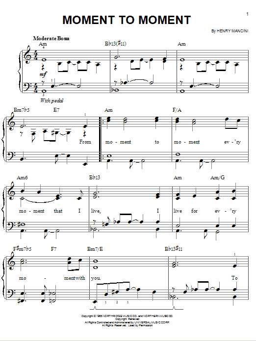 Henry Mancini Moment To Moment Sheet Music Notes & Chords for Real Book – Melody & Chords - Download or Print PDF