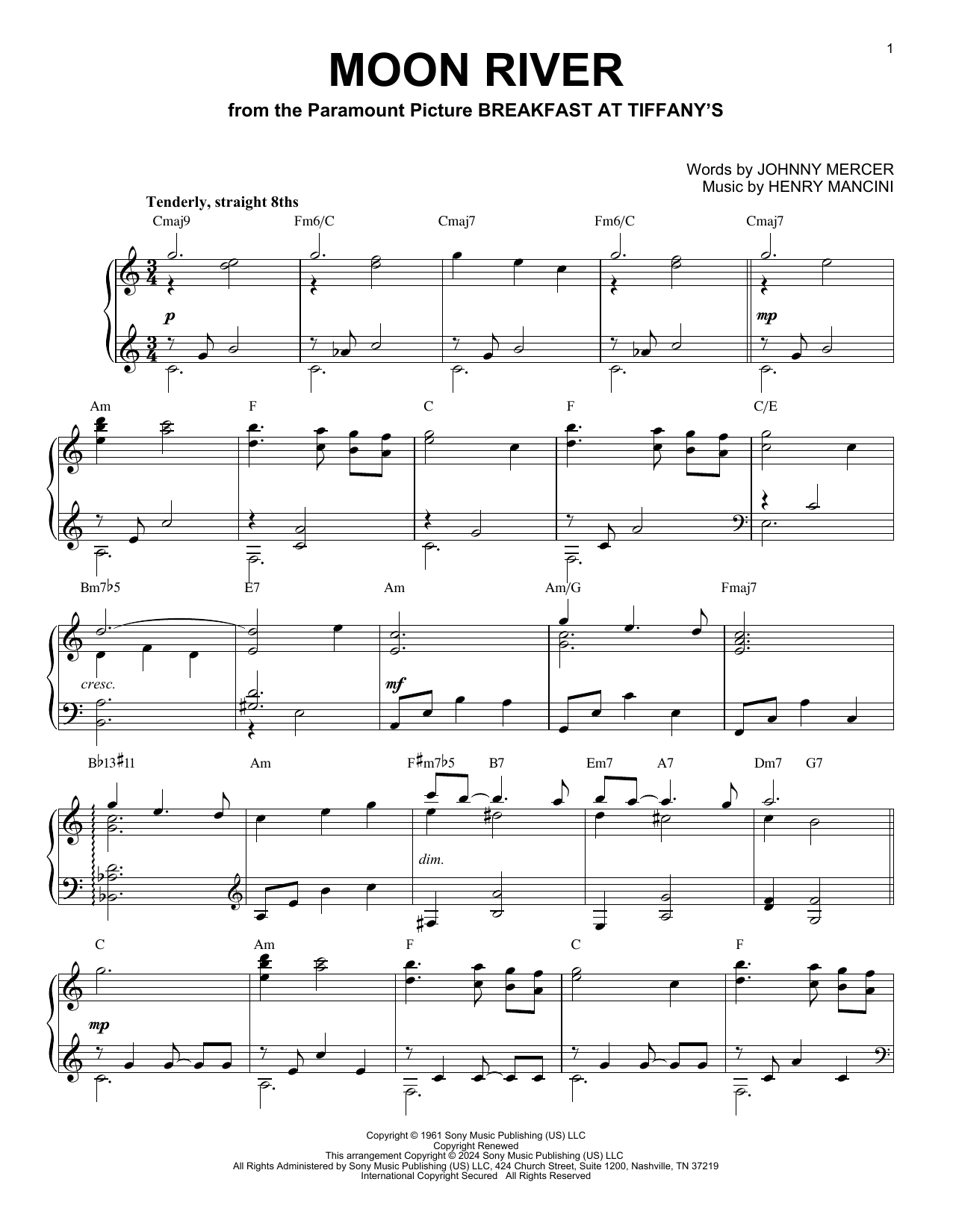 Henry Mancini Moon River (arr. Brent Edstrom) Sheet Music Notes & Chords for Piano Solo - Download or Print PDF