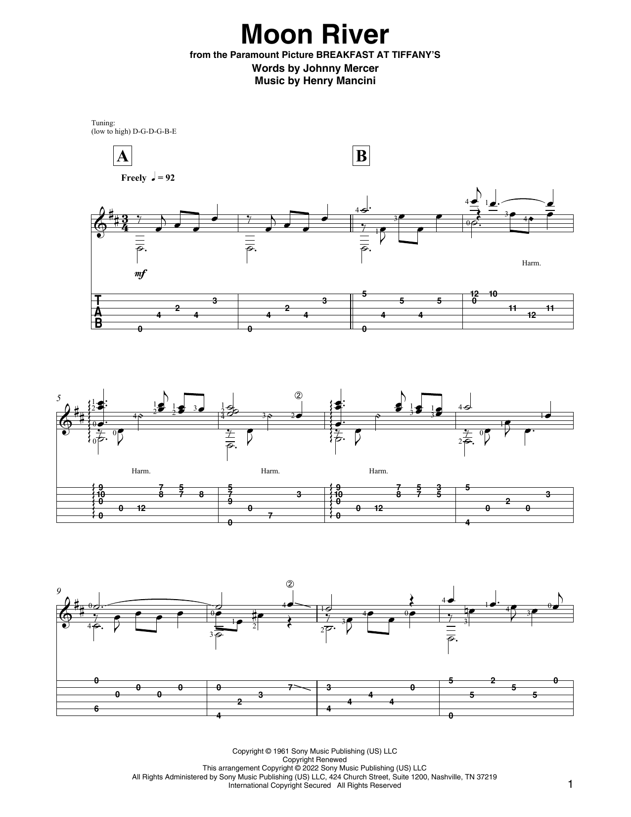 Henry Mancini Moon River (arr. David Jaggs) Sheet Music Notes & Chords for Solo Guitar - Download or Print PDF