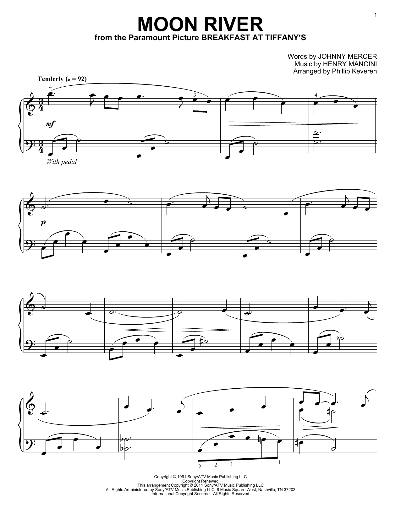 Henry Mancini Moon River Sheet Music Notes & Chords for Educational Piano - Download or Print PDF
