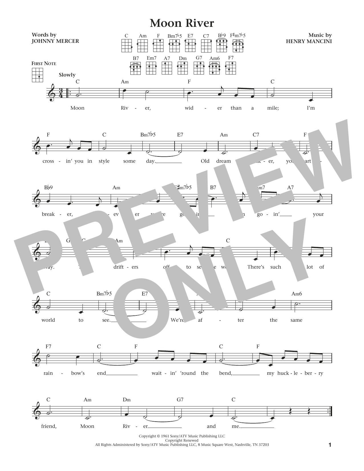 Henry Mancini Moon River (from The Daily Ukulele) (arr. Liz and Jim Beloff) Sheet Music Notes & Chords for Ukulele - Download or Print PDF