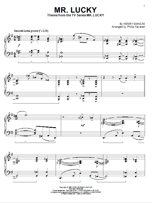 Henry Mancini Mr. Lucky Sheet Music Notes & Chords for Piano - Download or Print PDF Henry Mancini Mr. Lucky Sheet Music Notes & Chords for Piano - Download or Print PDF