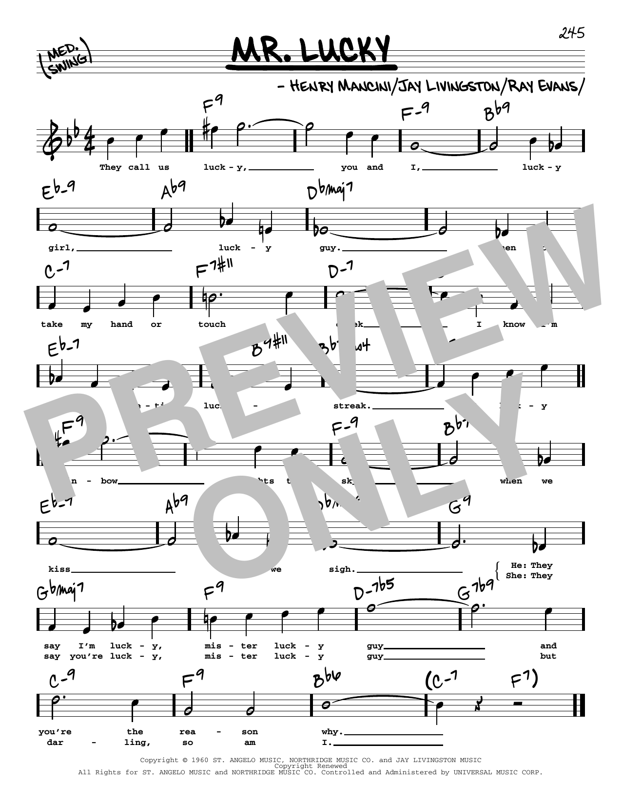 Henry Mancini Mr. Lucky (High Voice) Sheet Music Notes & Chords for Real Book – Melody, Lyrics & Chords - Download or Print PDF