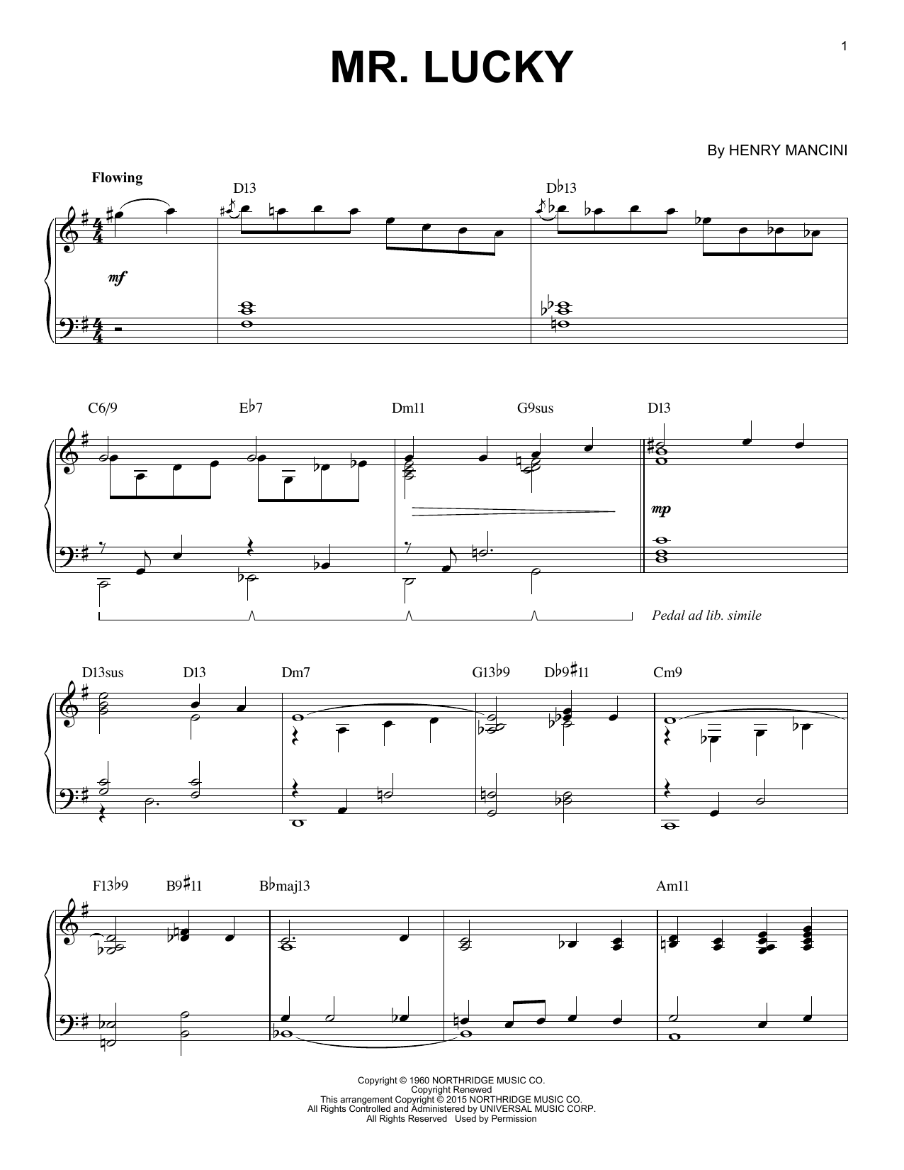 Henry Mancini Mr. Lucky [Jazz version] (arr. Brent Edstrom) Sheet Music Notes & Chords for Piano - Download or Print PDF