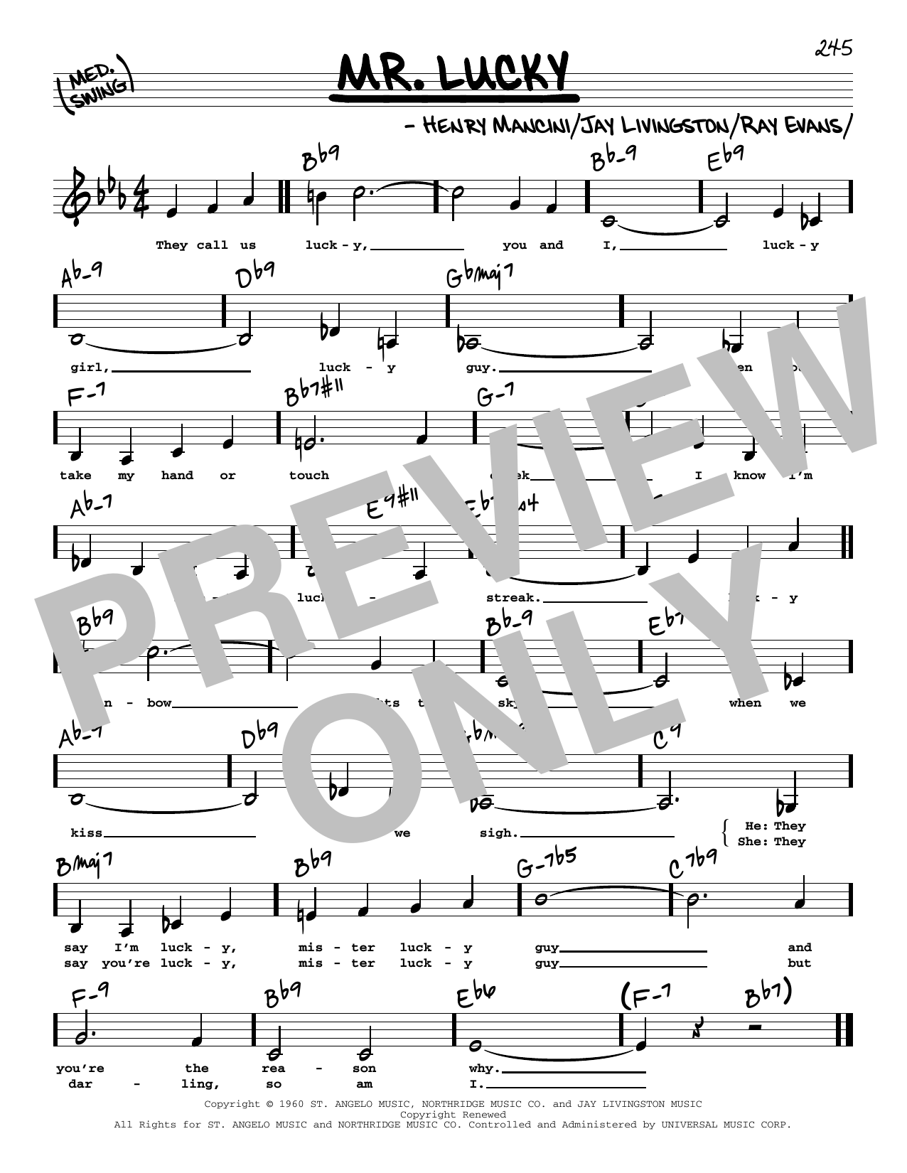 Henry Mancini Mr. Lucky (Low Voice) Sheet Music Notes & Chords for Real Book – Melody, Lyrics & Chords - Download or Print PDF