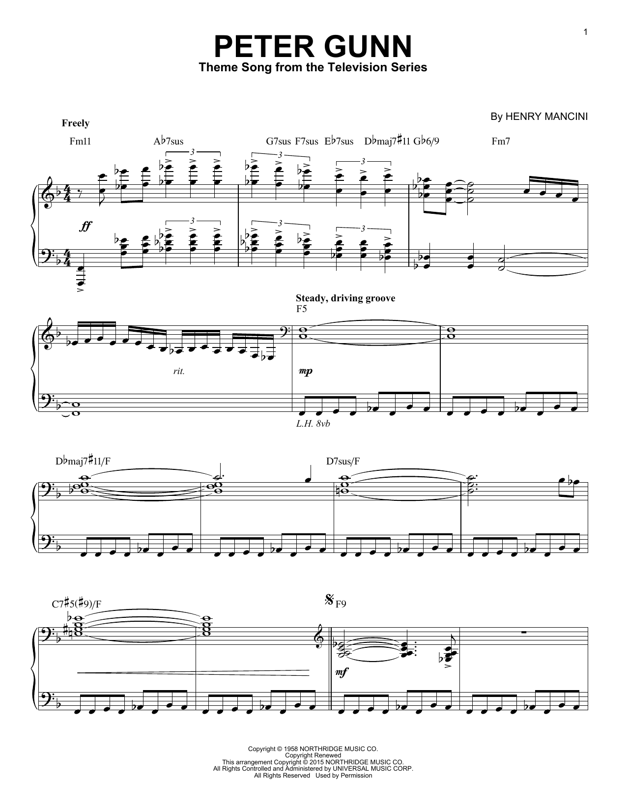 Henry Mancini Peter Gunn [Jazz version] (arr. Brent Edstrom) Sheet Music Notes & Chords for Piano - Download or Print PDF