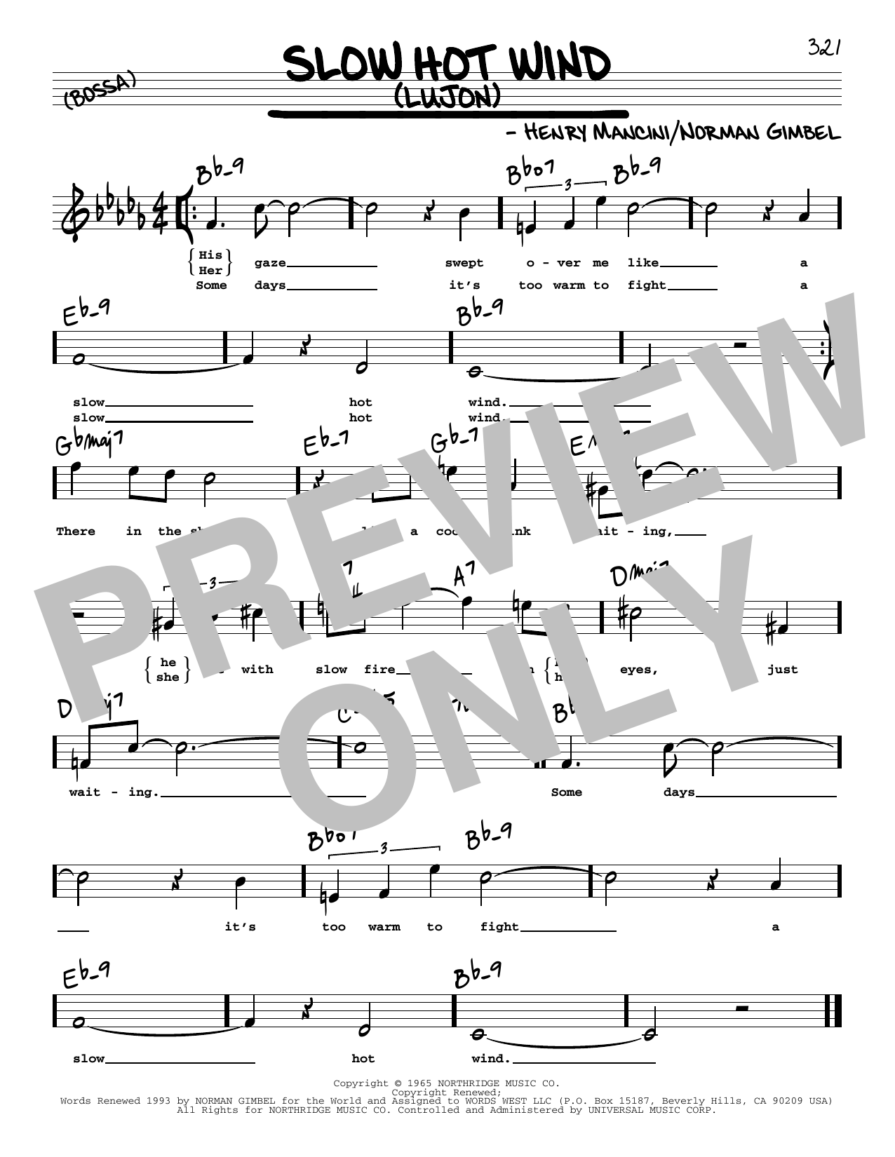 Henry Mancini Slow Hot Wind (Lujon) (High Voice) Sheet Music Notes & Chords for Real Book – Melody, Lyrics & Chords - Download or Print PDF