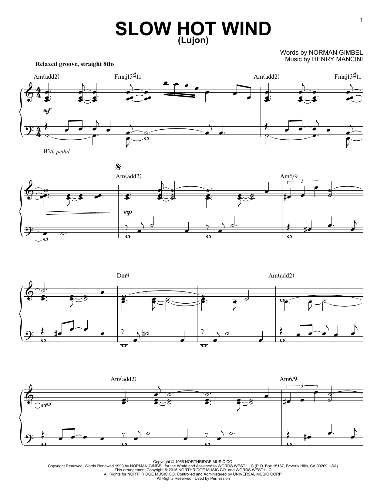 Henry Mancini Slow Hot Wind (Lujon) [Jazz version] (arr. Brent Edstrom) Sheet Music Notes & Chords for Piano - Download or Print PDF