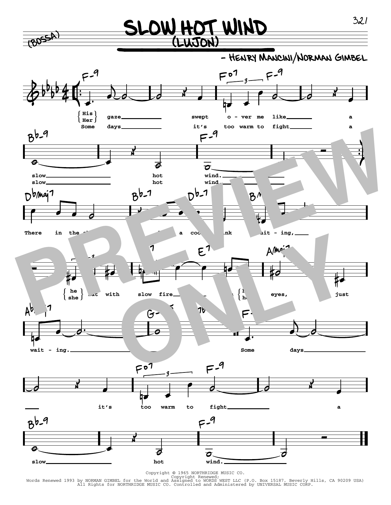 Henry Mancini Slow Hot Wind (Lujon) (Low Voice) Sheet Music Notes & Chords for Real Book – Melody, Lyrics & Chords - Download or Print PDF