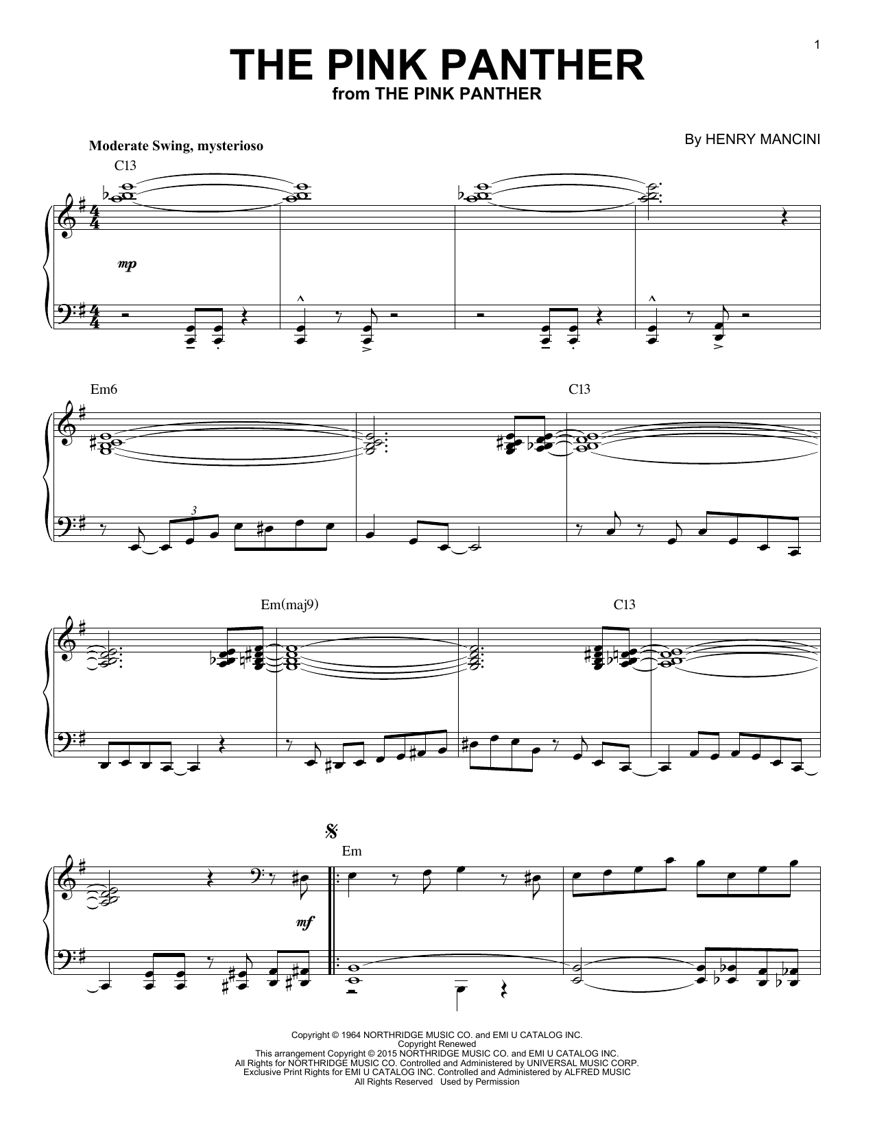 Henry Mancini The Pink Panther [Jazz version] (arr. Brent Edstrom) Sheet Music Notes & Chords for Piano - Download or Print PDF