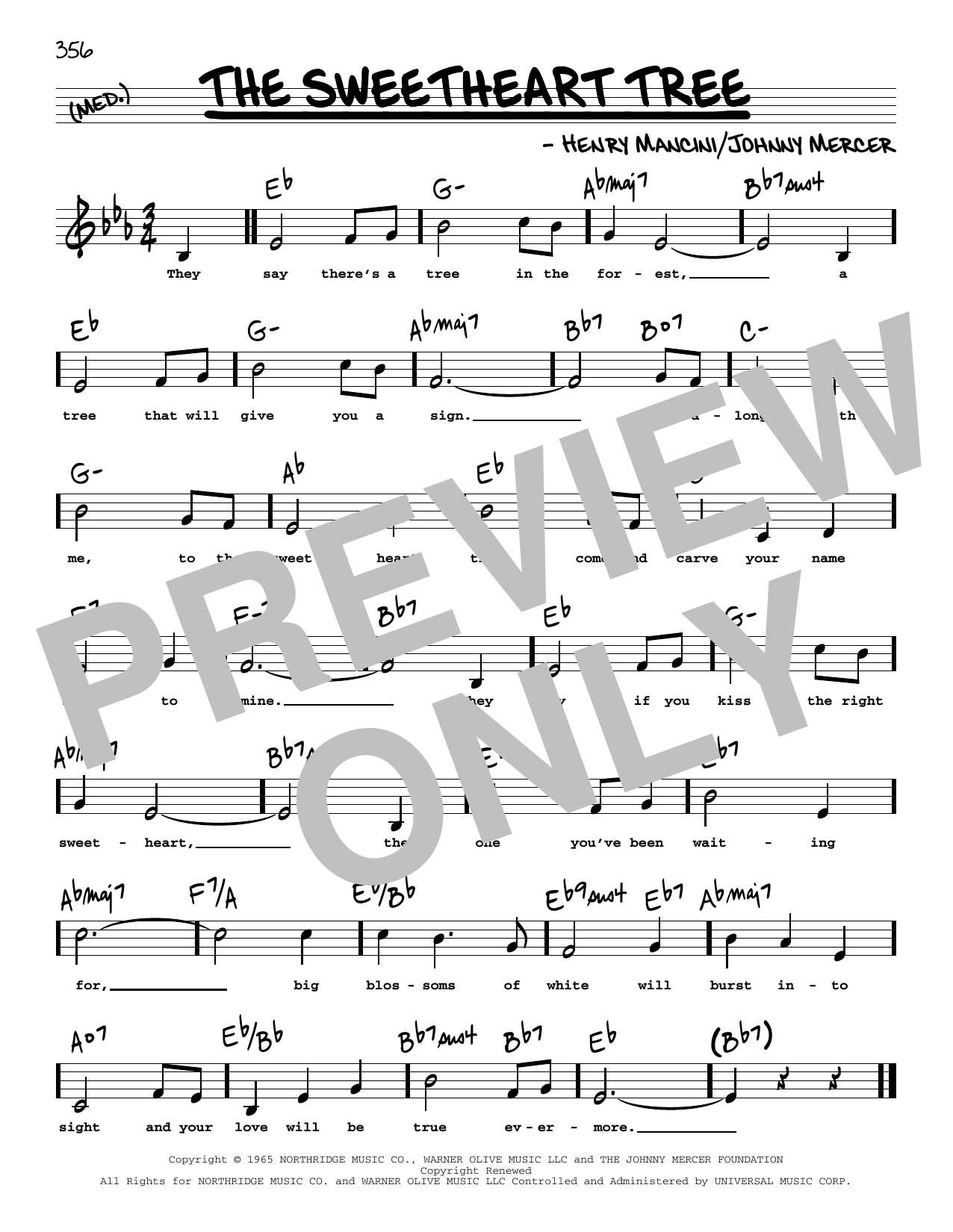 Henry Mancini The Sweetheart Tree (Low Voice) Sheet Music Notes & Chords for Real Book – Melody, Lyrics & Chords - Download or Print PDF