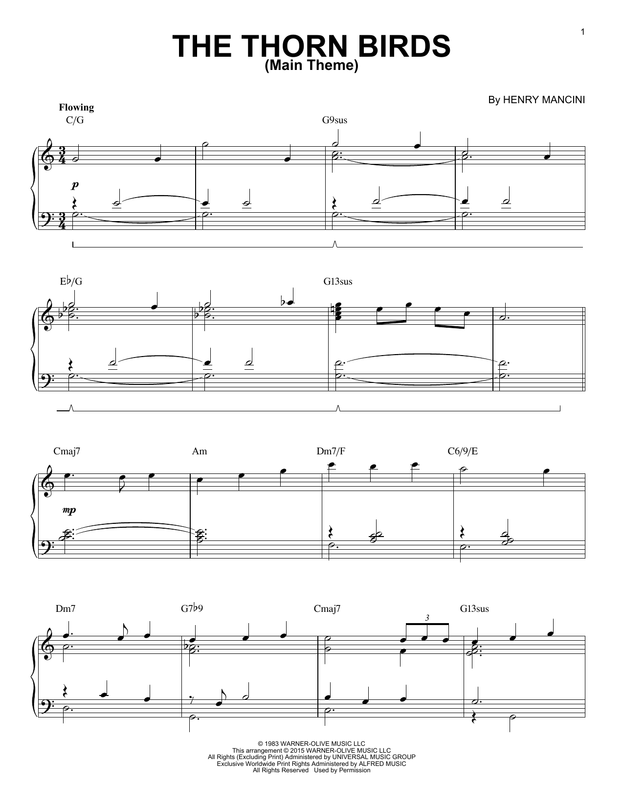 Henry Mancini The Thorn Birds (Main Theme) [Jazz version] (arr. Brent Edstrom) Sheet Music Notes & Chords for Piano Solo - Download or Print PDF