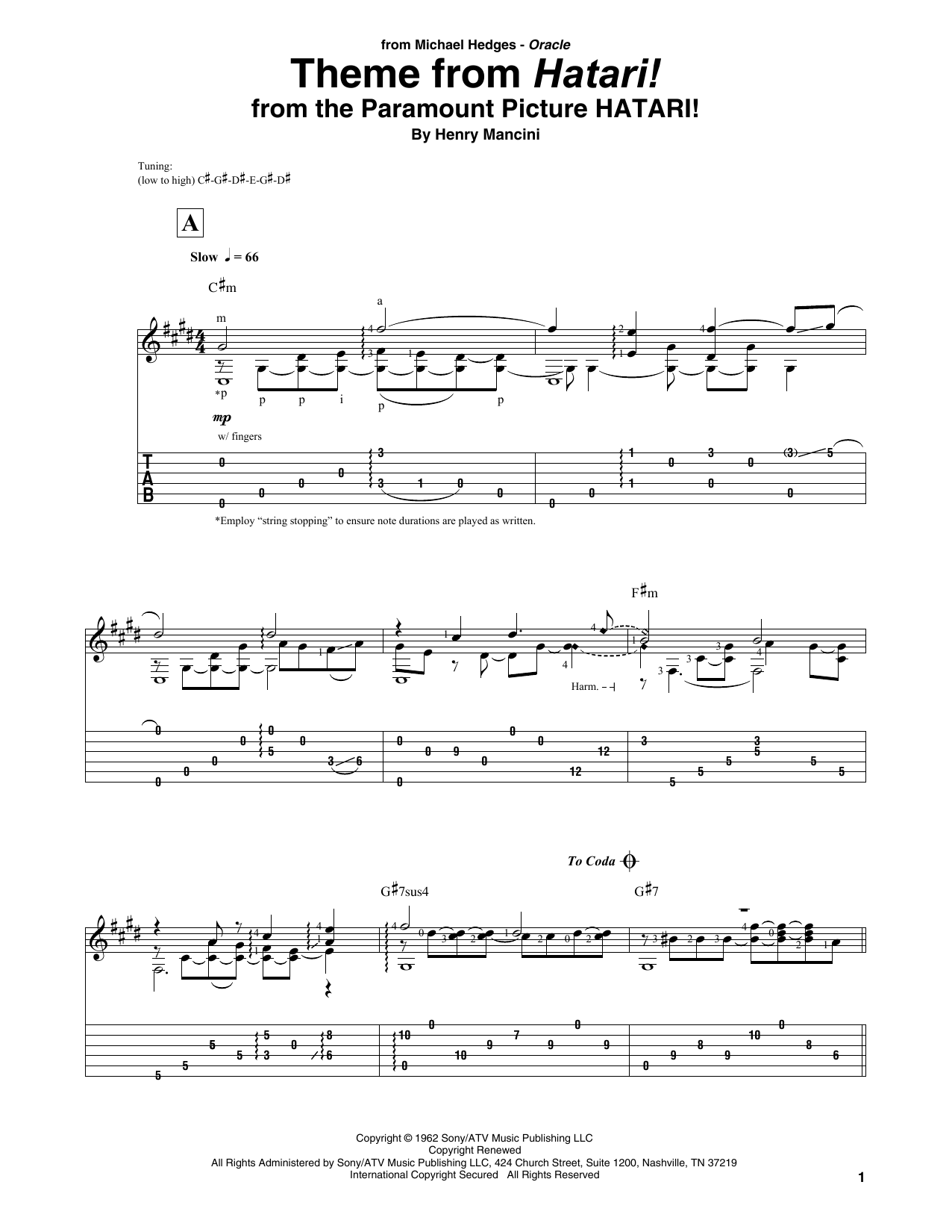 Henry Mancini Theme From Hatari! Sheet Music Notes & Chords for Solo Guitar Tab - Download or Print PDF