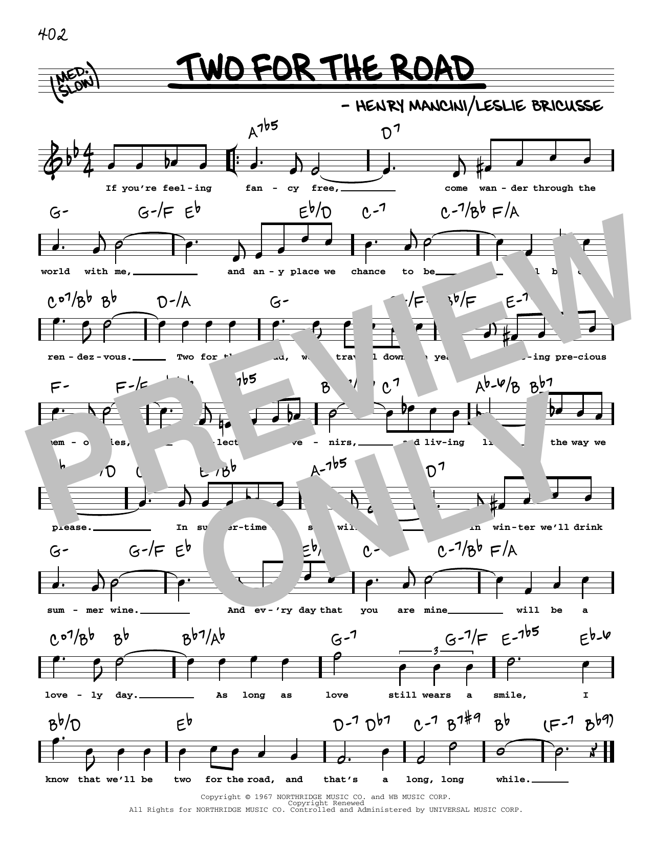 Henry Mancini Two For The Road (High Voice) Sheet Music Notes & Chords for Real Book – Melody, Lyrics & Chords - Download or Print PDF