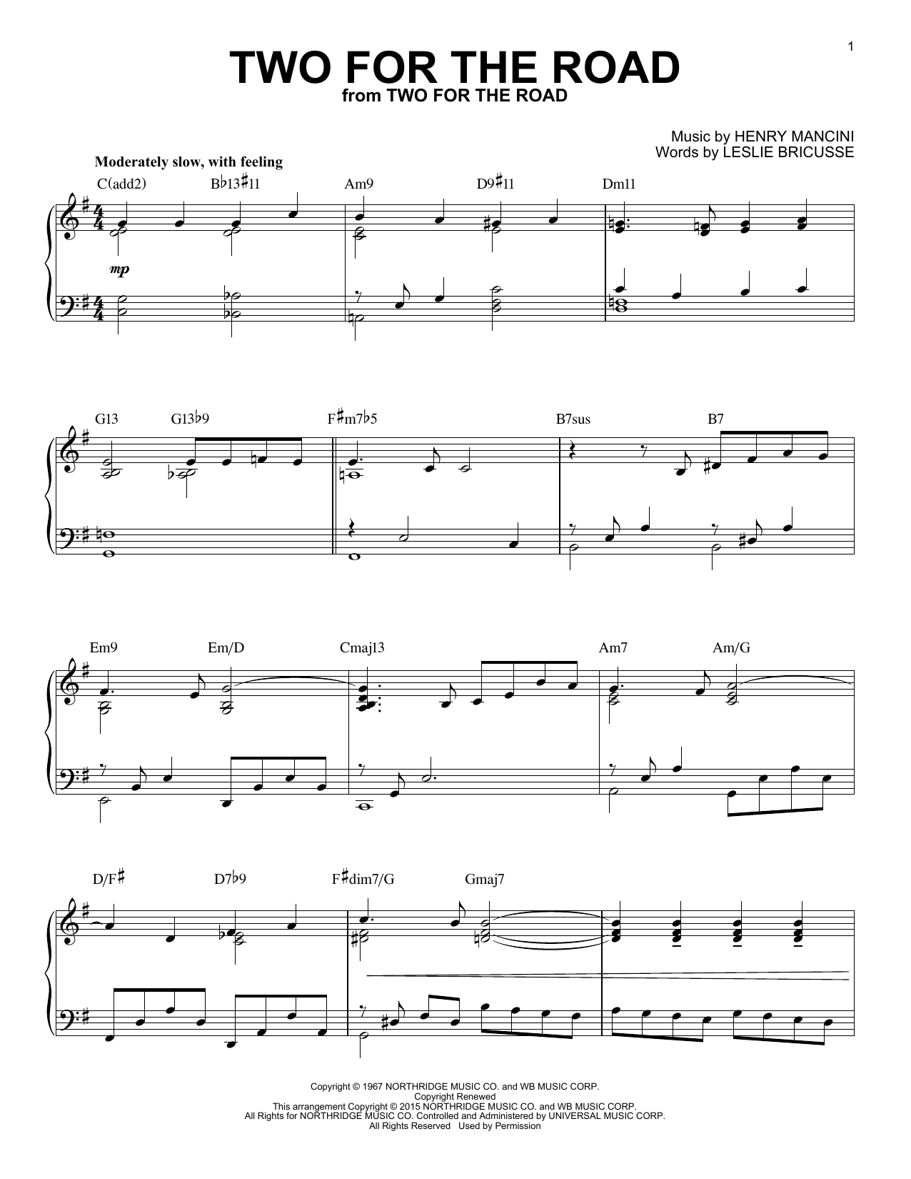 Henry Mancini Two For The Road [Jazz version] (arr. Brent Edstrom) Sheet Music Notes & Chords for Piano - Download or Print PDF