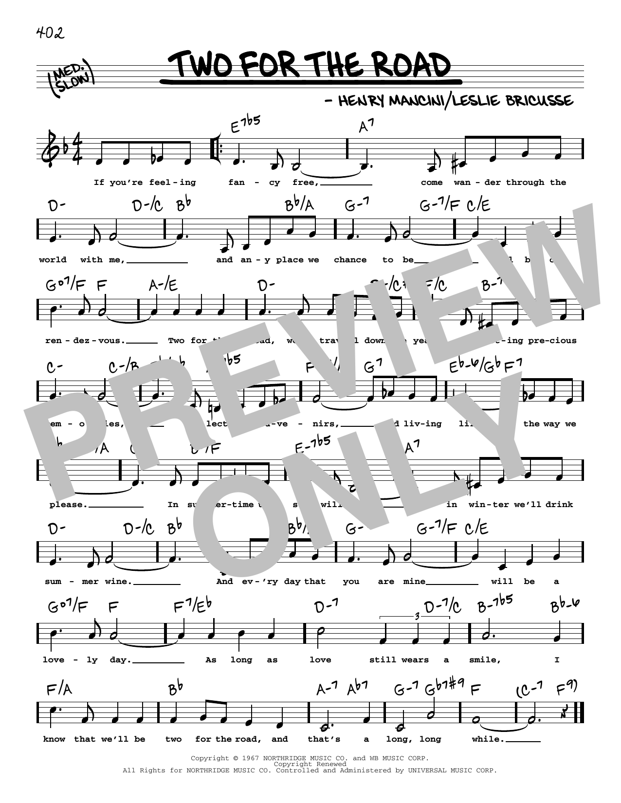 Henry Mancini Two For The Road (Low Voice) Sheet Music Notes & Chords for Real Book – Melody, Lyrics & Chords - Download or Print PDF