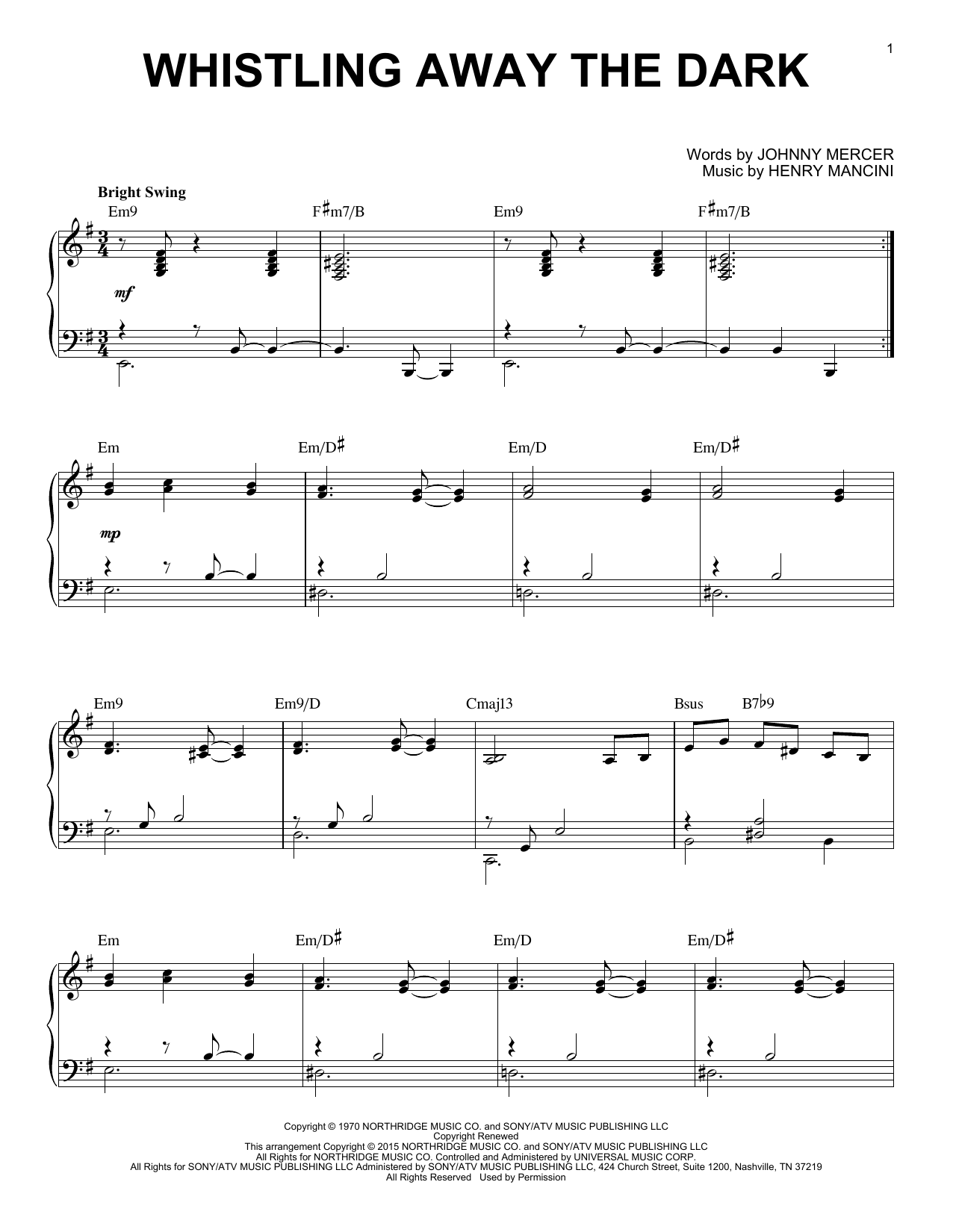Henry Mancini Whistling Away The Dark [Jazz version] (arr. Brent Edstrom) Sheet Music Notes & Chords for Piano - Download or Print PDF