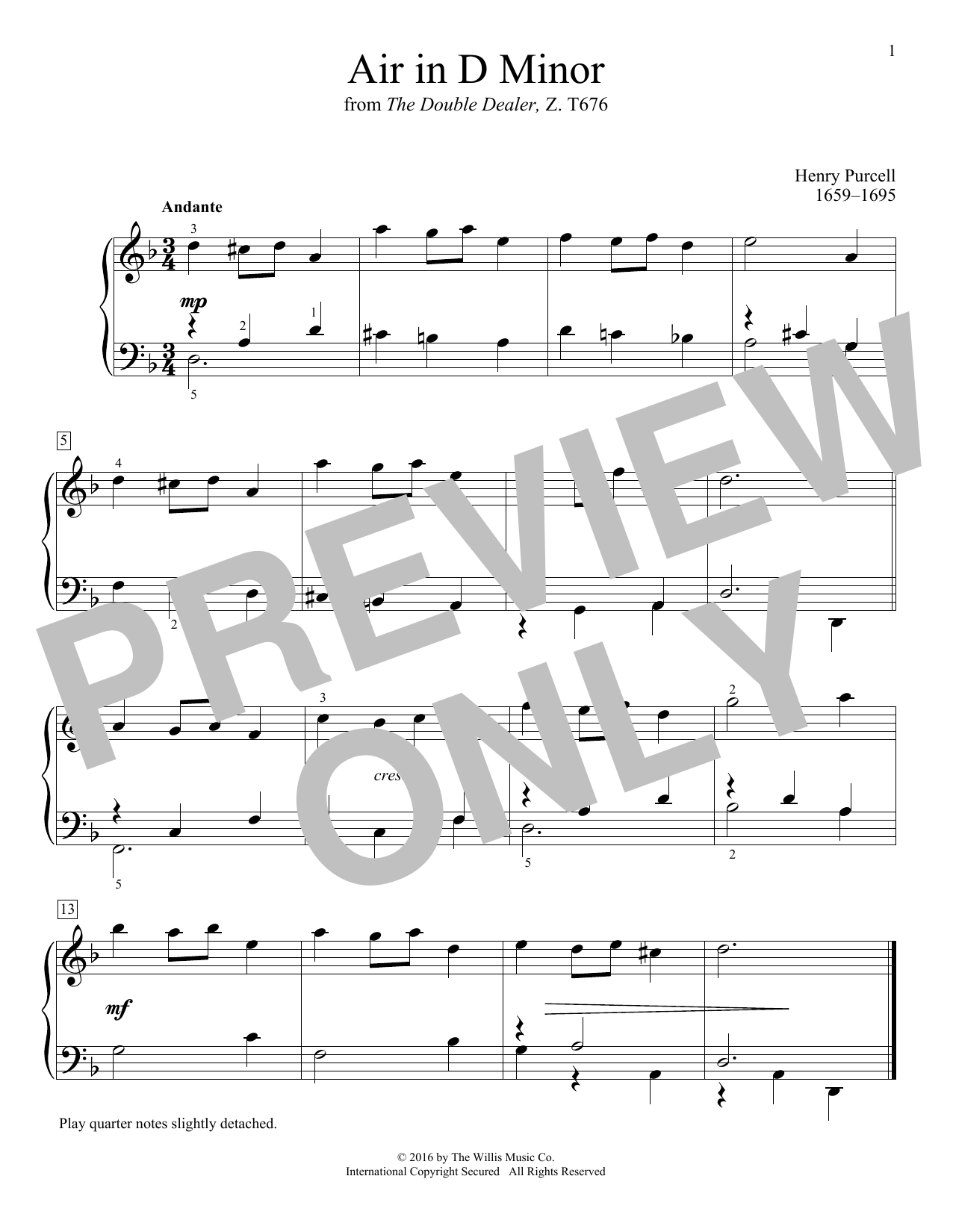 Henry Purcell Air In D Minor Sheet Music Notes & Chords for Educational Piano - Download or Print PDF