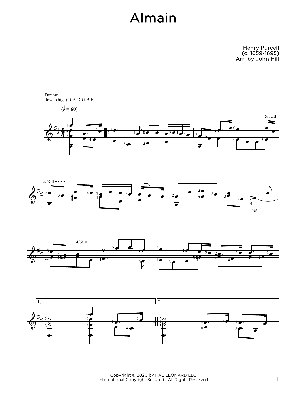 Henry Purcell Almain Sheet Music Notes & Chords for Solo Guitar - Download or Print PDF