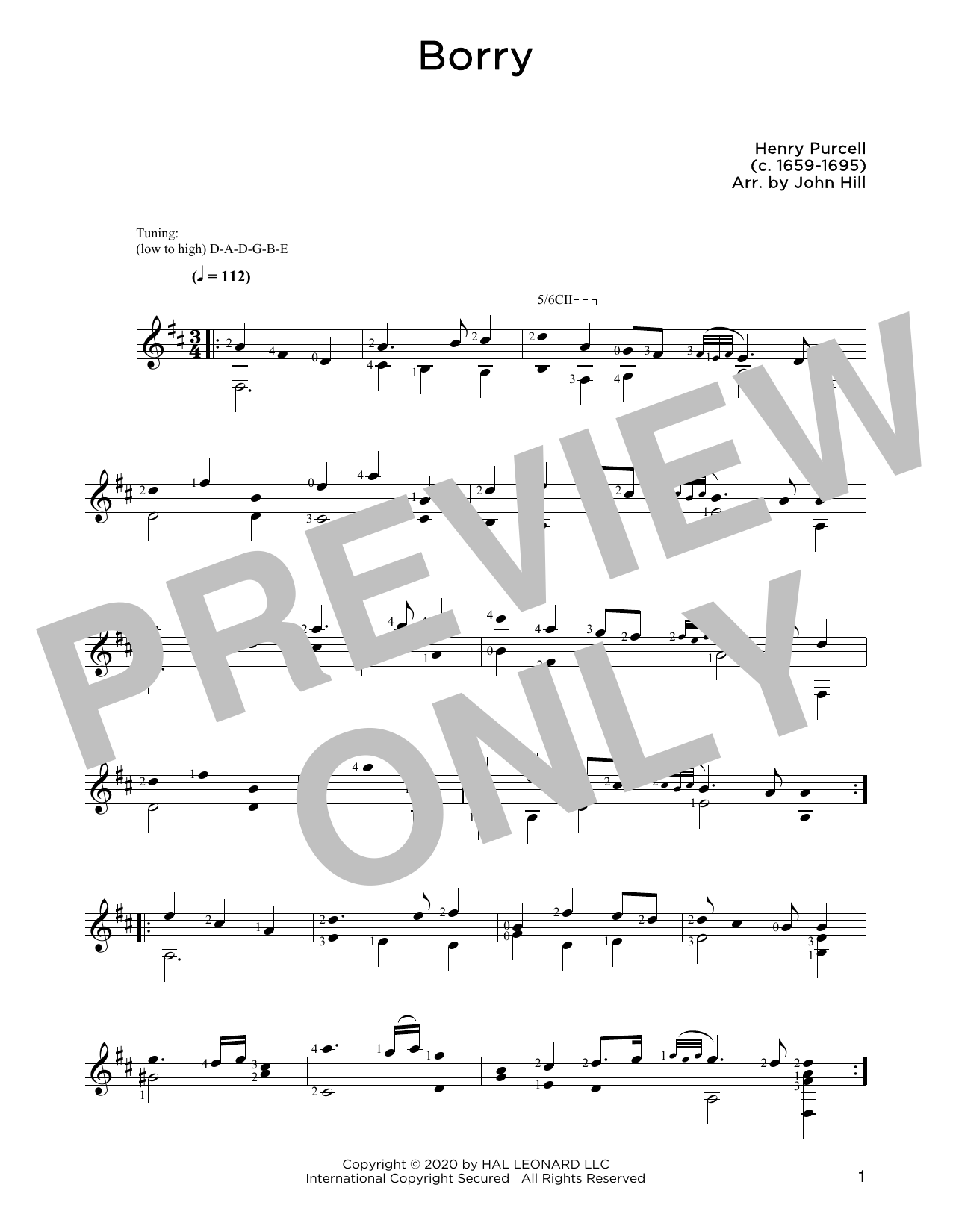 Henry Purcell Borry Sheet Music Notes & Chords for Solo Guitar - Download or Print PDF