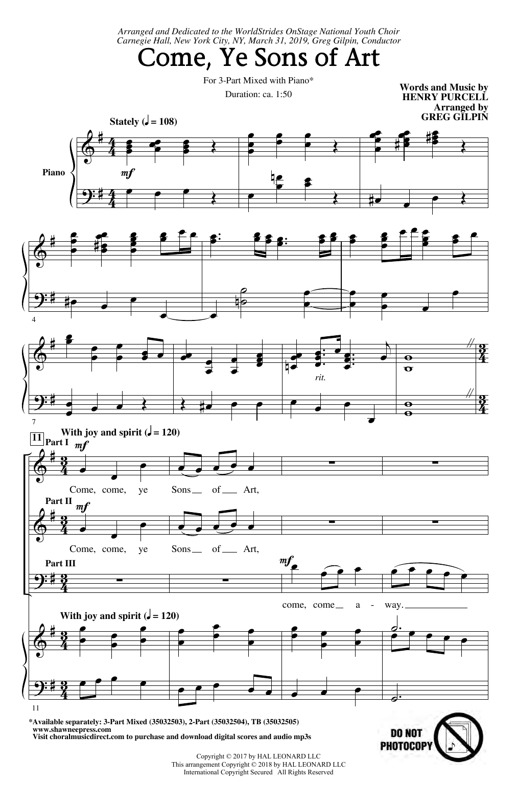 Henry Purcell Come, Ye Sons Of Art (arr. Greg Gilpin) Sheet Music Notes & Chords for TB - Download or Print PDF