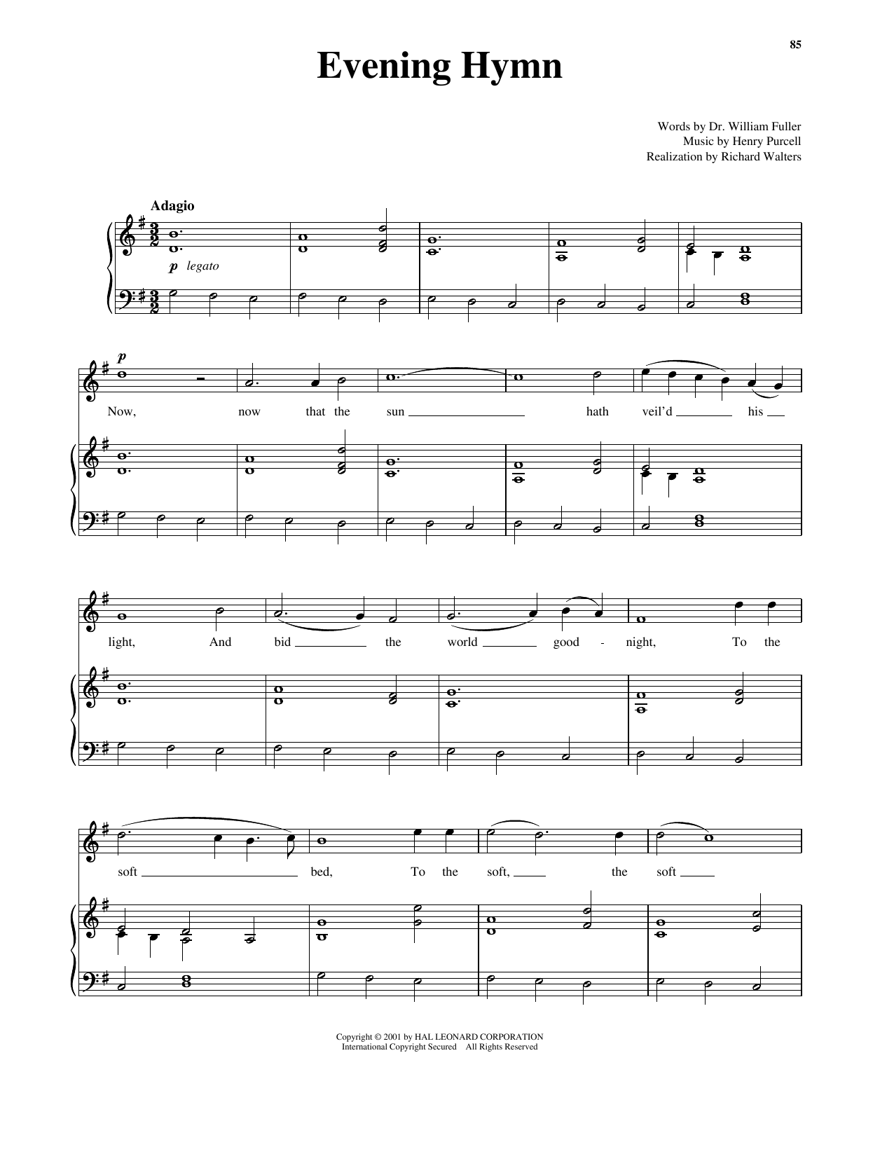 Henry Purcell Evening Hymn (High Voice) Sheet Music Notes & Chords for Piano & Vocal - Download or Print PDF