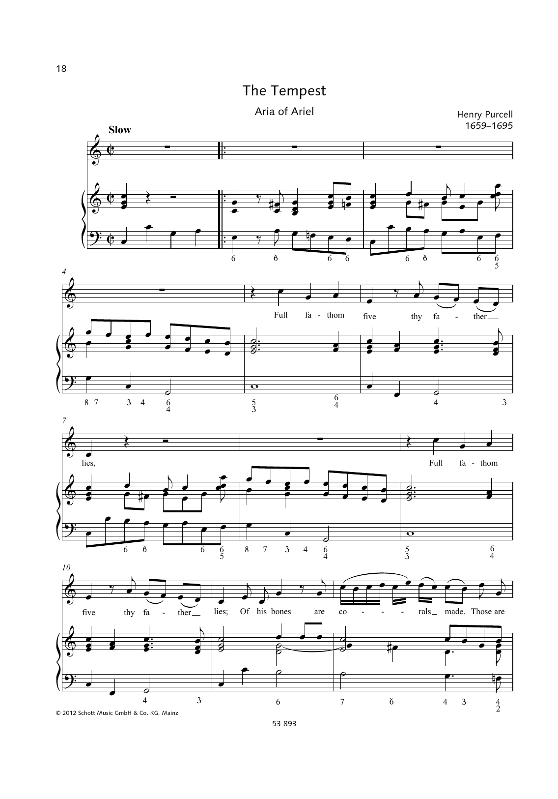 Henry Purcell Full Fathom Five Sheet Music Notes & Chords for Piano & Vocal - Download or Print PDF