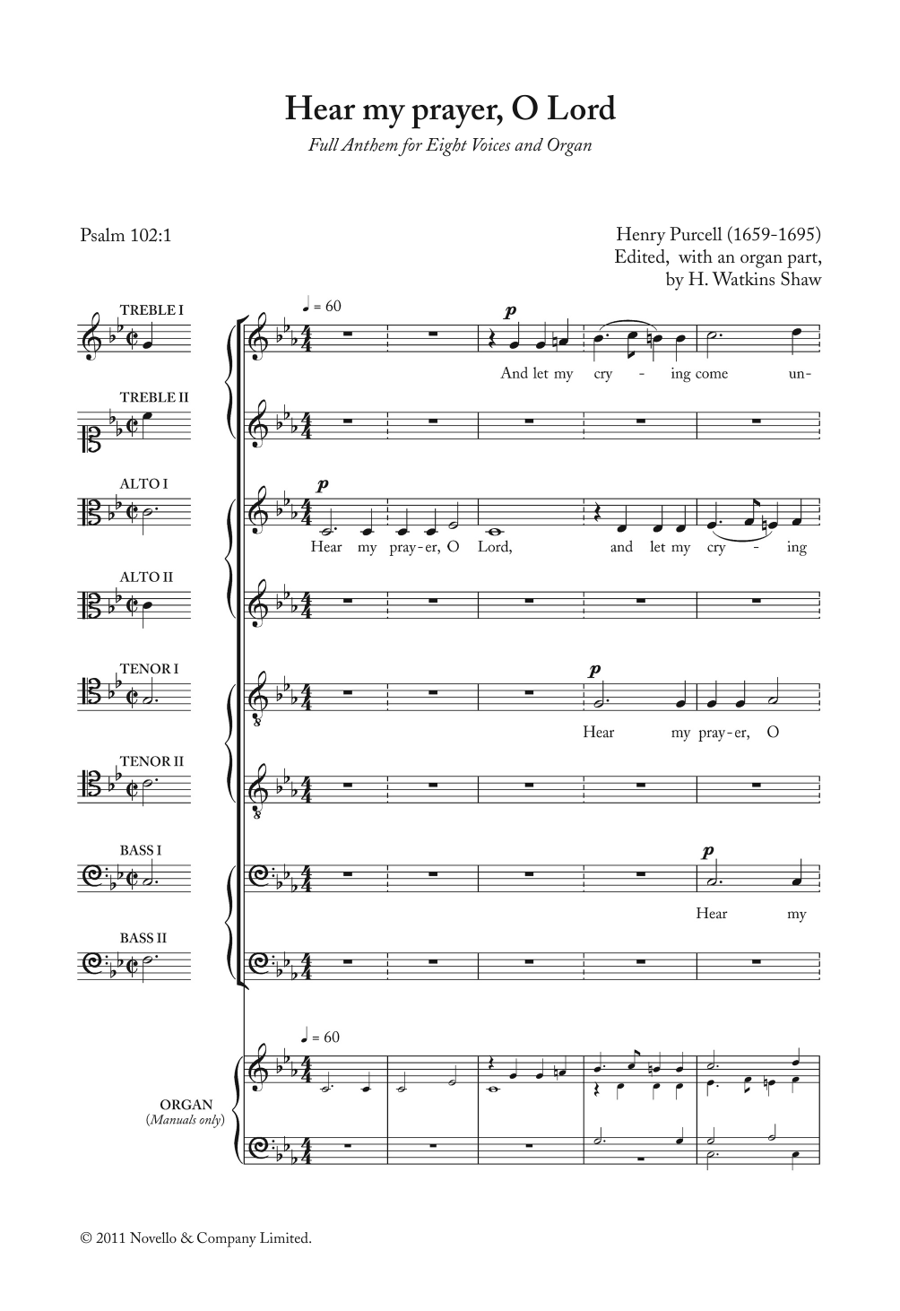 Henry Purcell Hear My Prayer, O Lord Sheet Music Notes & Chords for Piano, Vocal & Guitar - Download or Print PDF