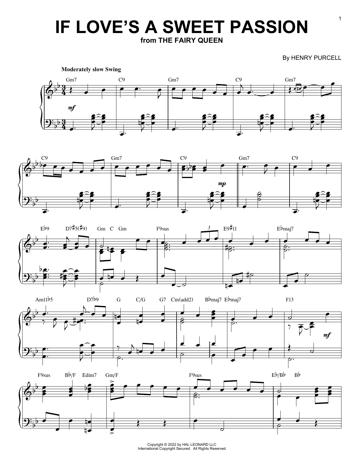 Henry Purcell If Love's A Sweet Passion [Jazz version] (arr. Brent Edstrom) Sheet Music Notes & Chords for Piano Solo - Download or Print PDF