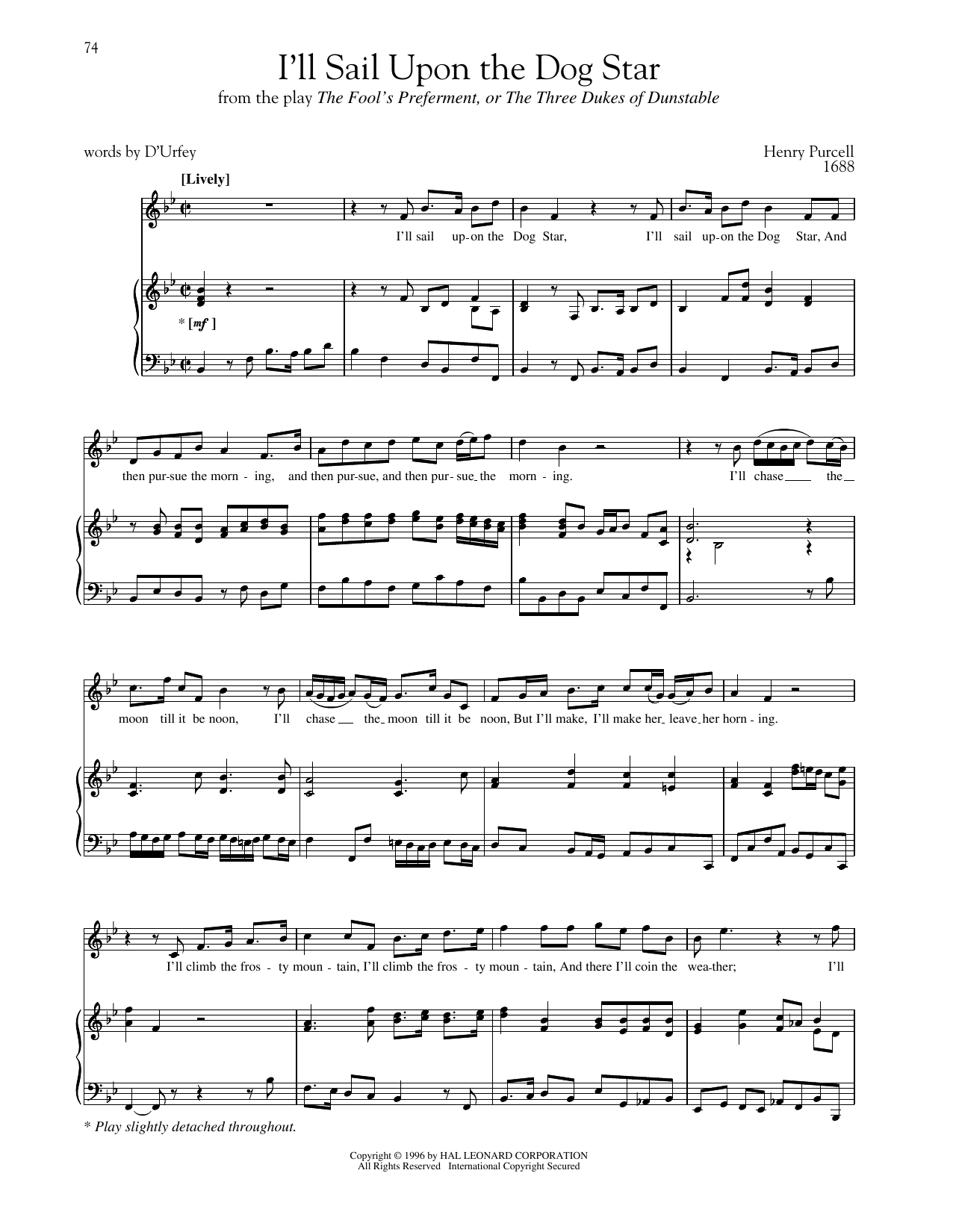 Henry Purcell I'll Sail Upon The Dog Star Sheet Music Notes & Chords for Piano & Vocal - Download or Print PDF