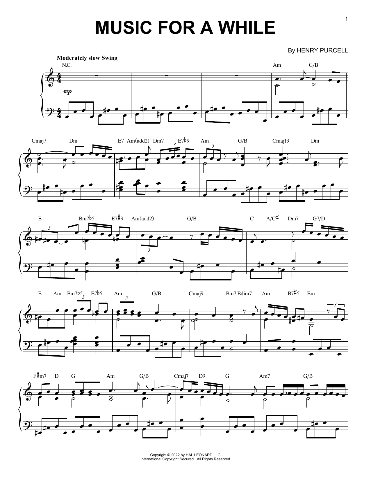 Henry Purcell Music For A While [Jazz version] (arr. Brent Edstrom) Sheet Music Notes & Chords for Piano Solo - Download or Print PDF