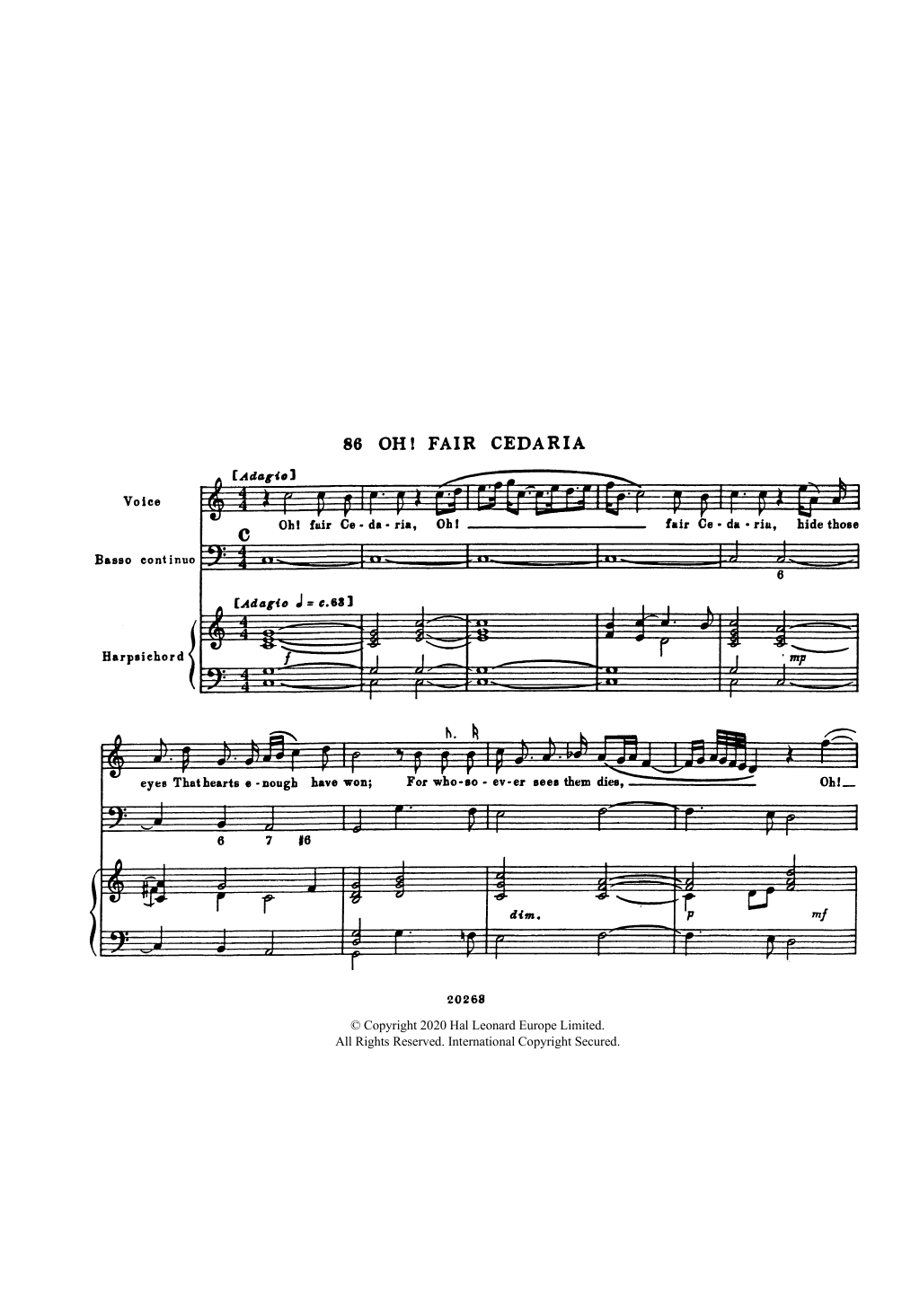 Henry Purcell Oh! Fair Cedaria (for Voice, Bass Continuo and Harpsichord) Sheet Music Notes & Chords for Piano & Vocal - Download or Print PDF