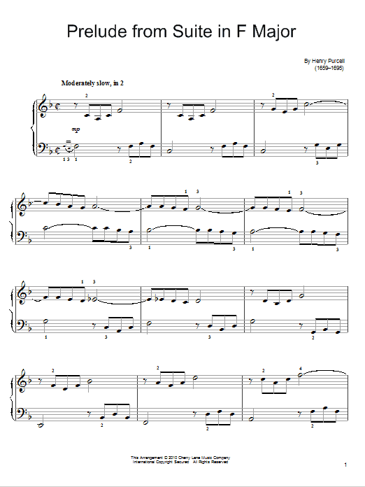 Henry Purcell Prelude Sheet Music Notes & Chords for Easy Piano - Download or Print PDF