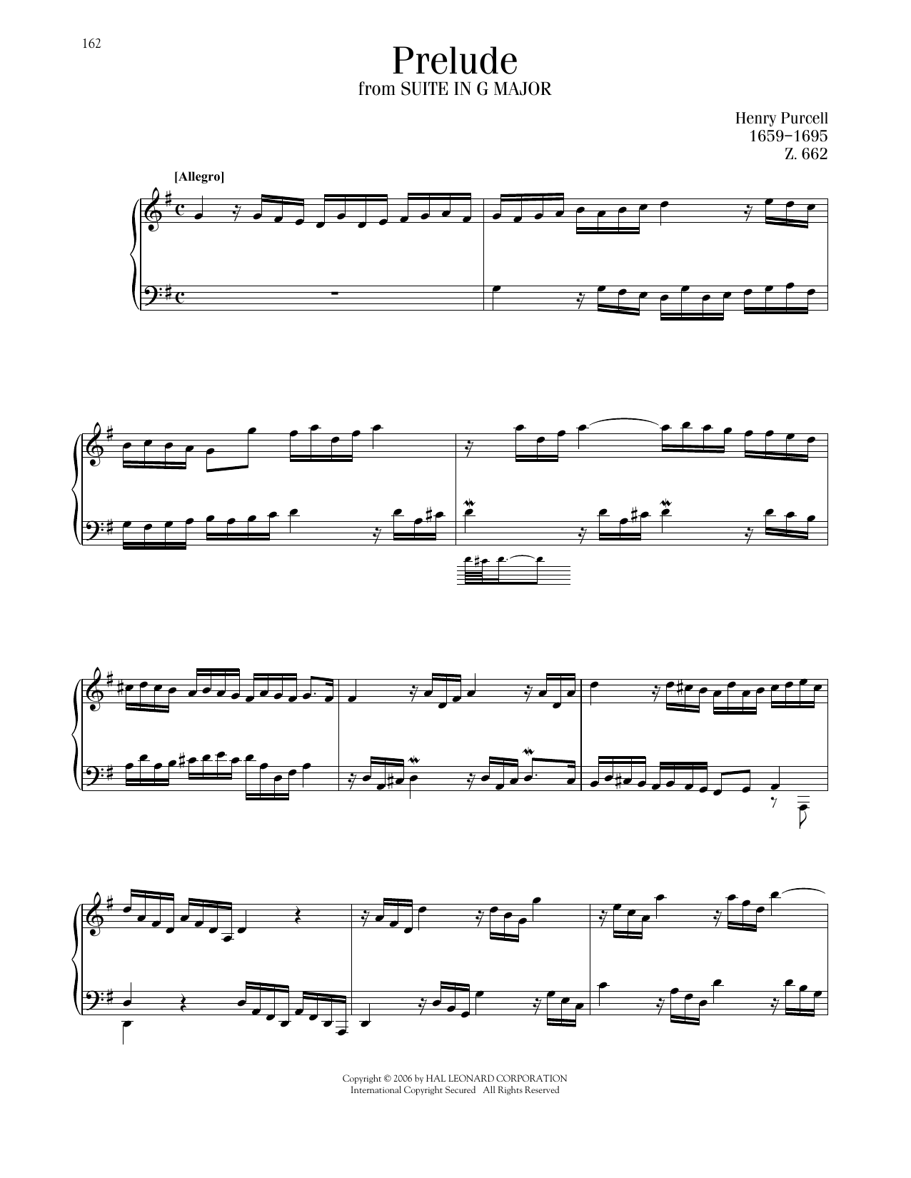 Henry Purcell Prelude, Suite No. 1 In G Major Sheet Music Notes & Chords for Piano Solo - Download or Print PDF
