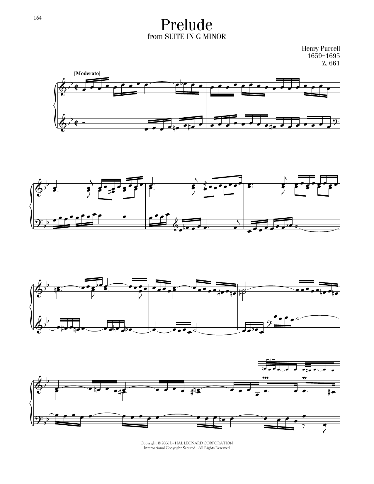 Henry Purcell Prelude, Z. 661 Sheet Music Notes & Chords for Piano Solo - Download or Print PDF