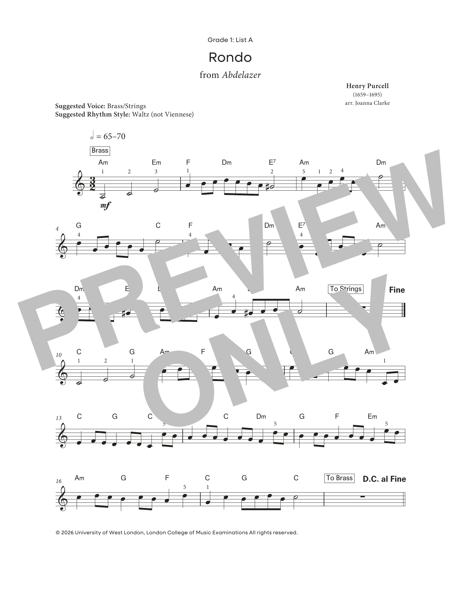 Henry Purcell Rondo from Abdelazer (from LCME Electronic Keyboard Grade 1 List A) Sheet Music Notes & Chords for Piano Solo - Download or Print PDF