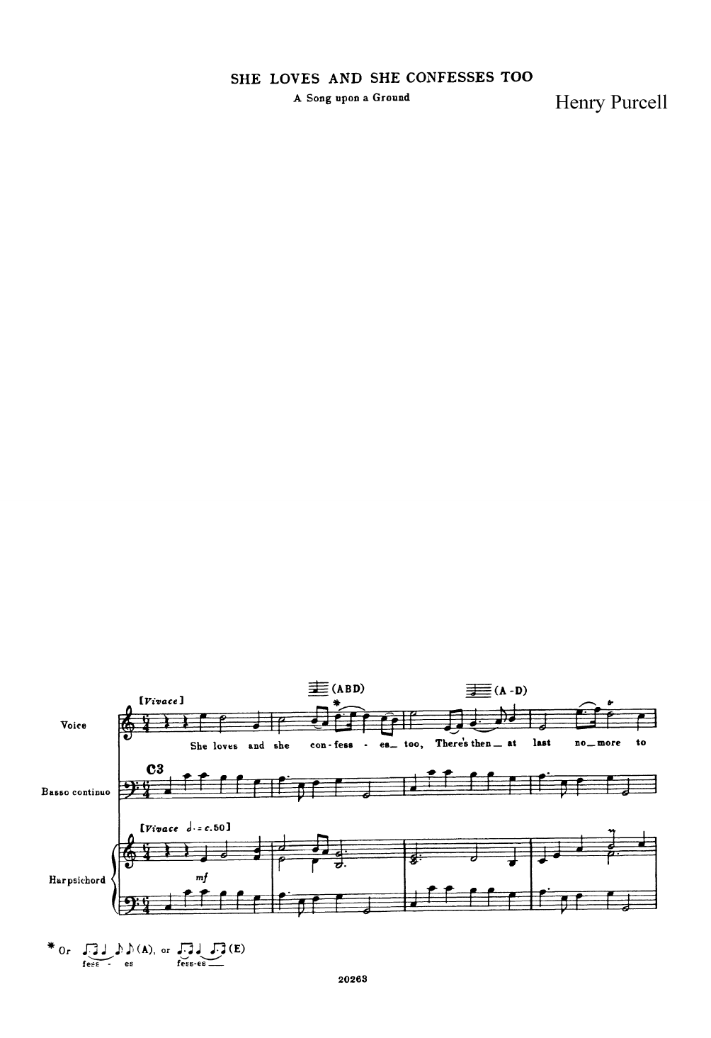 Henry Purcell She Loves and She Confessess Too (for Voice, Bass Continuo and Harpsichord) Sheet Music Notes & Chords for Piano & Vocal - Download or Print PDF Henry Purcell She Loves and She Confessess Too (for Voice, Bass Continuo and Harpsichord) Sheet Music Notes & Chords for Piano & Vocal - Download or Print PDF