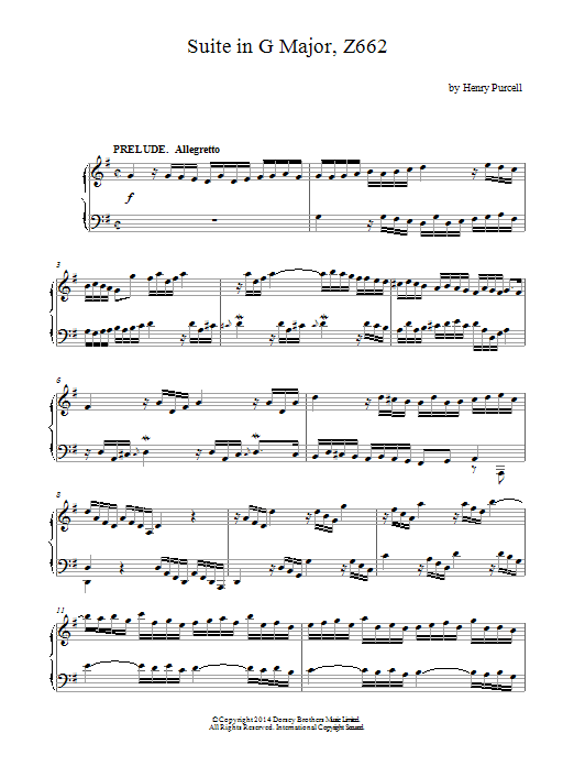 Henry Purcell Suite In G Major Sheet Music Notes & Chords for Piano Solo - Download or Print PDF