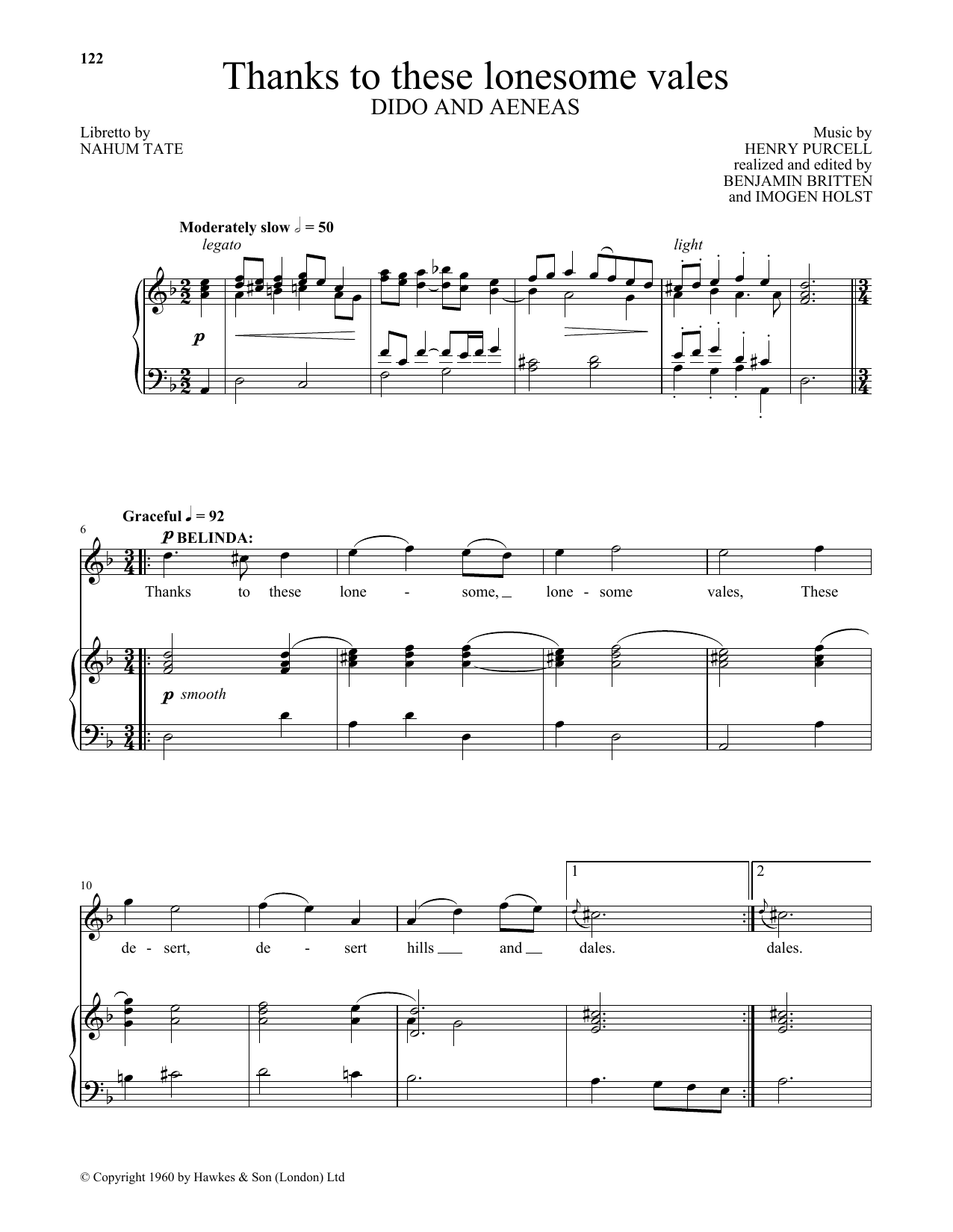 Henry Purcell Thanks to these lonesome vales (from Dido And Aeneas) Sheet Music Notes & Chords for Piano & Vocal - Download or Print PDF