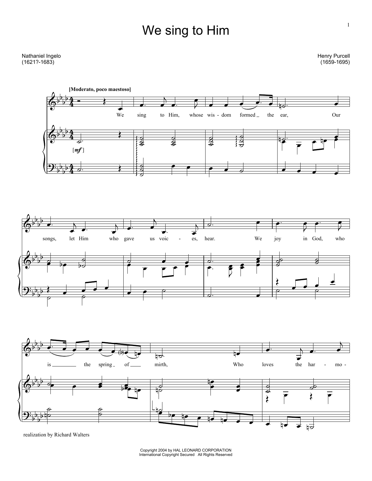 Henry Purcell We Sing To Him Sheet Music Notes & Chords for Piano & Vocal - Download or Print PDF