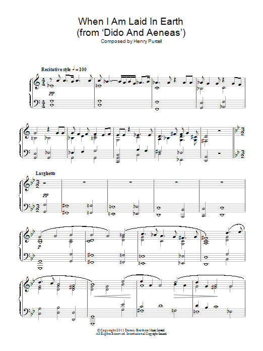 Henry Purcell When I Am Laid In Earth Sheet Music Notes & Chords for Piano - Download or Print PDF