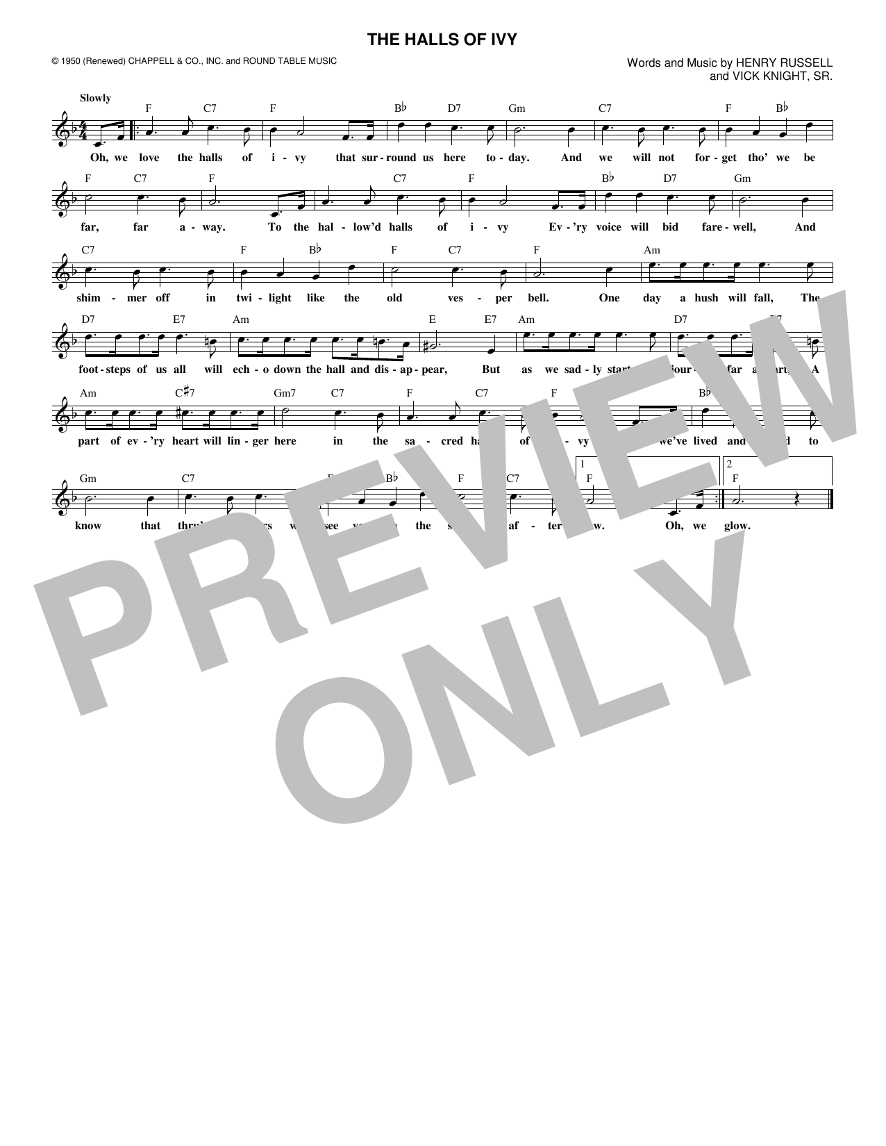 Henry Russell The Halls Of Ivy Sheet Music Notes & Chords for Melody Line, Lyrics & Chords - Download or Print PDF